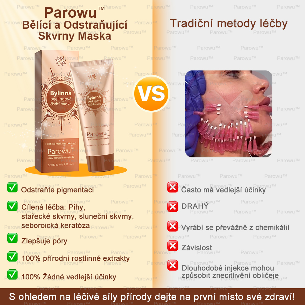 🎁Parowu™ Bělící a Odstraňující Skvrny Maska -🍀Přírodní složky trvale odstraňují pigmentové skvrny, stařecké skvrny, pihy a sluneční skvrny 🎁