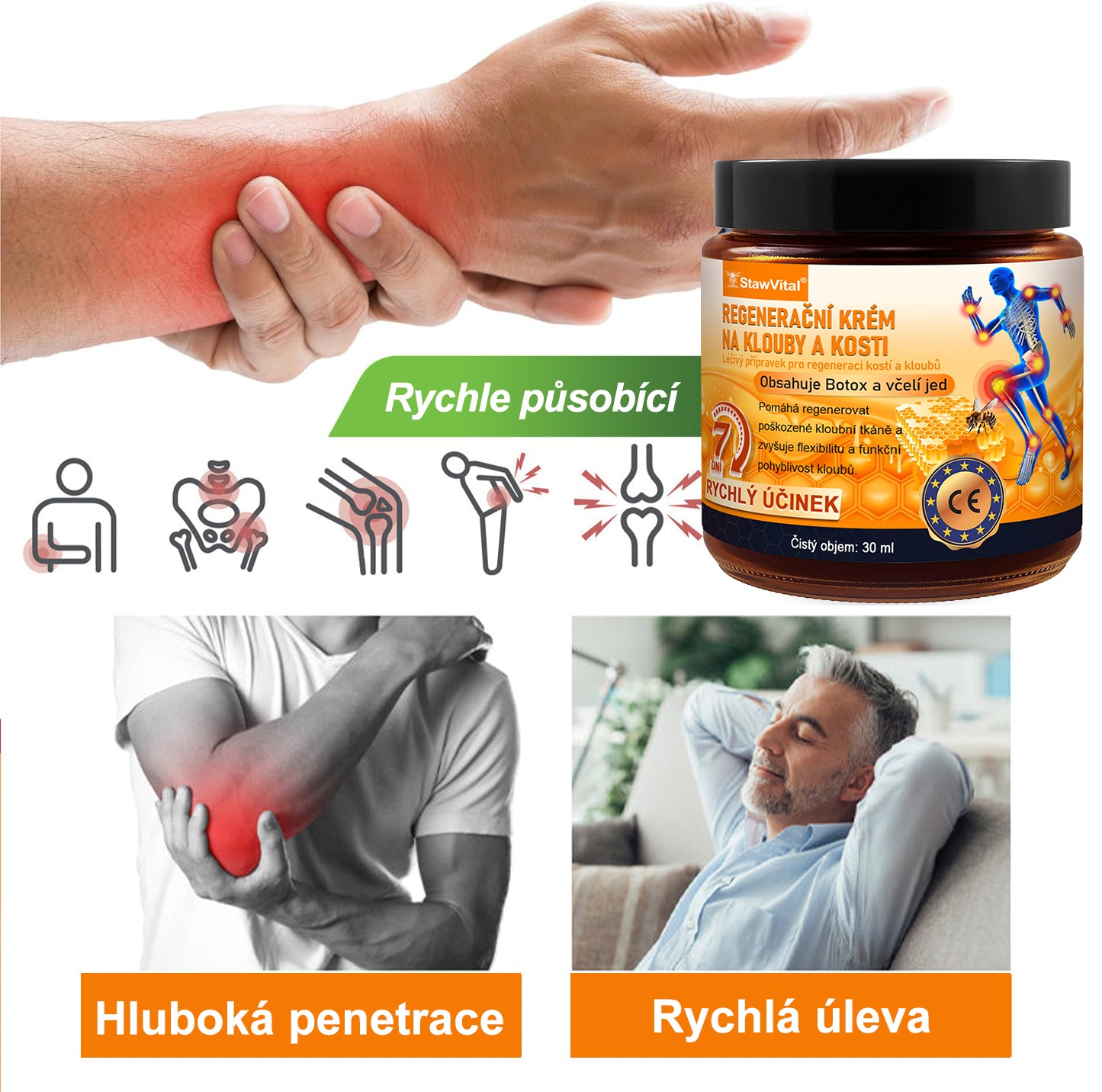 🎁 StawVital® regenerační krém na klouby a kosti s obsahem botoxu a včelího jedu Cílená péče při ortopedických problémech a bolestech kloubů 🎁