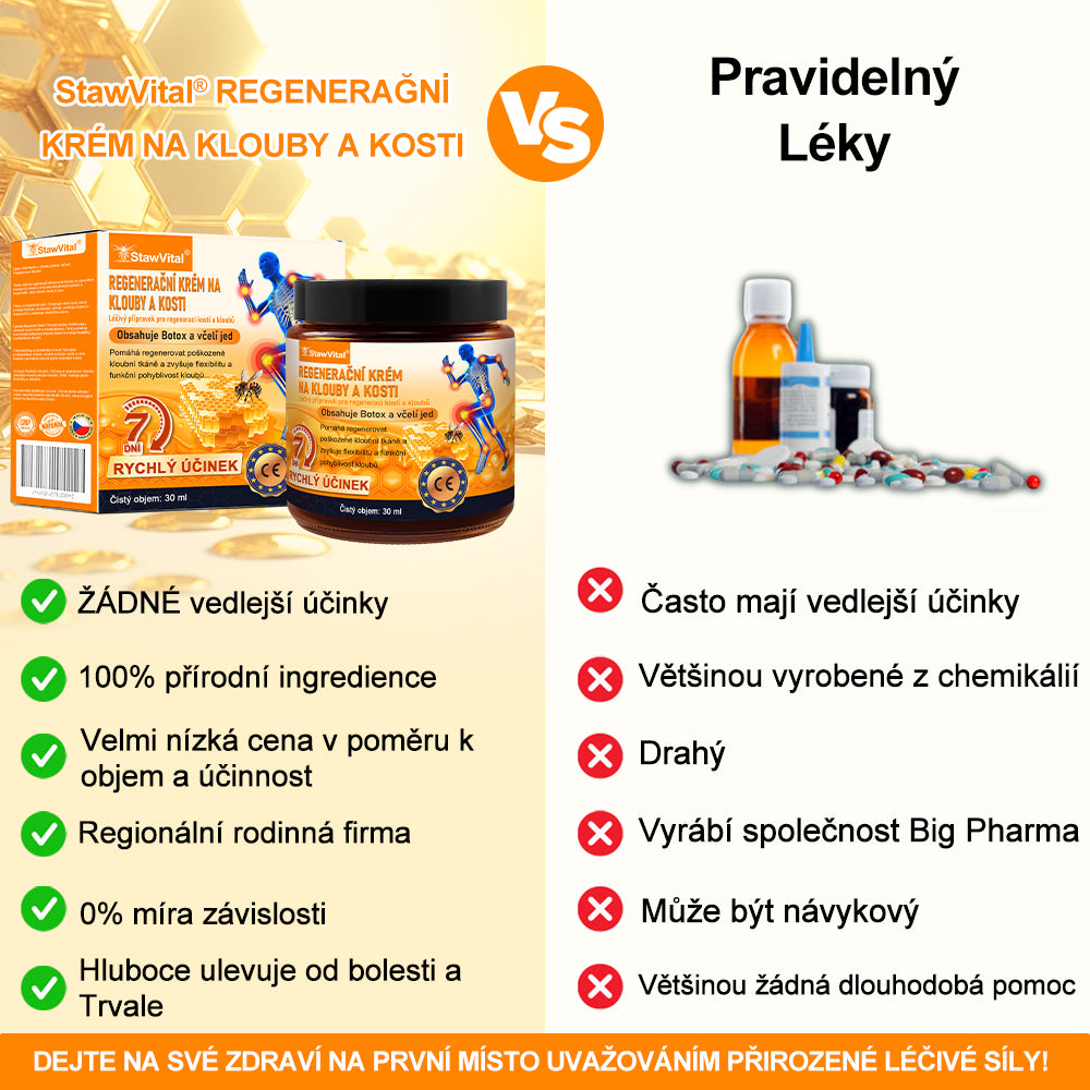 🎁 StawVital® regenerační krém na klouby a kosti s obsahem botoxu a včelího jedu Cílená péče při ortopedických problémech a bolestech kloubů 🎁